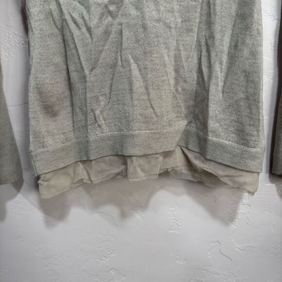 Ann Taylor Loft Taupe Beige Long Sleeve Cardigan Sweater SZ Small JEWLED V NECK - Picture 4 of 6